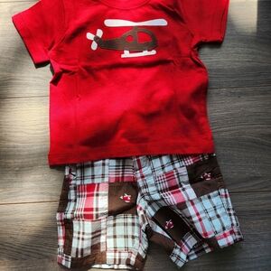 Matching Polo, Tee, and Shorts with Helicopter Appliques